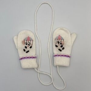 Vtg Baby Mittens with String | Panda, Balloon, Parachute |‎ 1980s 100% Acrylic
